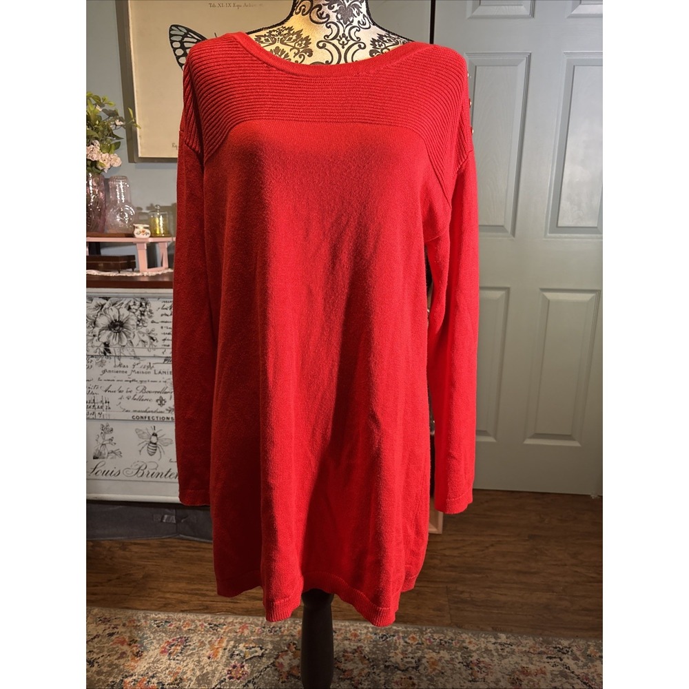 Talbots Red‎ Tunic Sweater Sz Large. Holidays. Be Comfortable Look Festive!